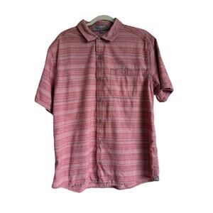 Toad & Co Horny Toad Men’s Large Red Stripe Short Sleeve Button Up Casual Shirt